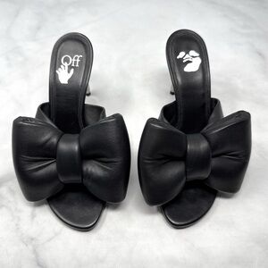 OFF-WHITE Leather Oversized Padded Bow Allen Wrench Mule Sandal Heels Black 36
